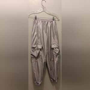 Women's Metallic Cargo Joggers - Silver